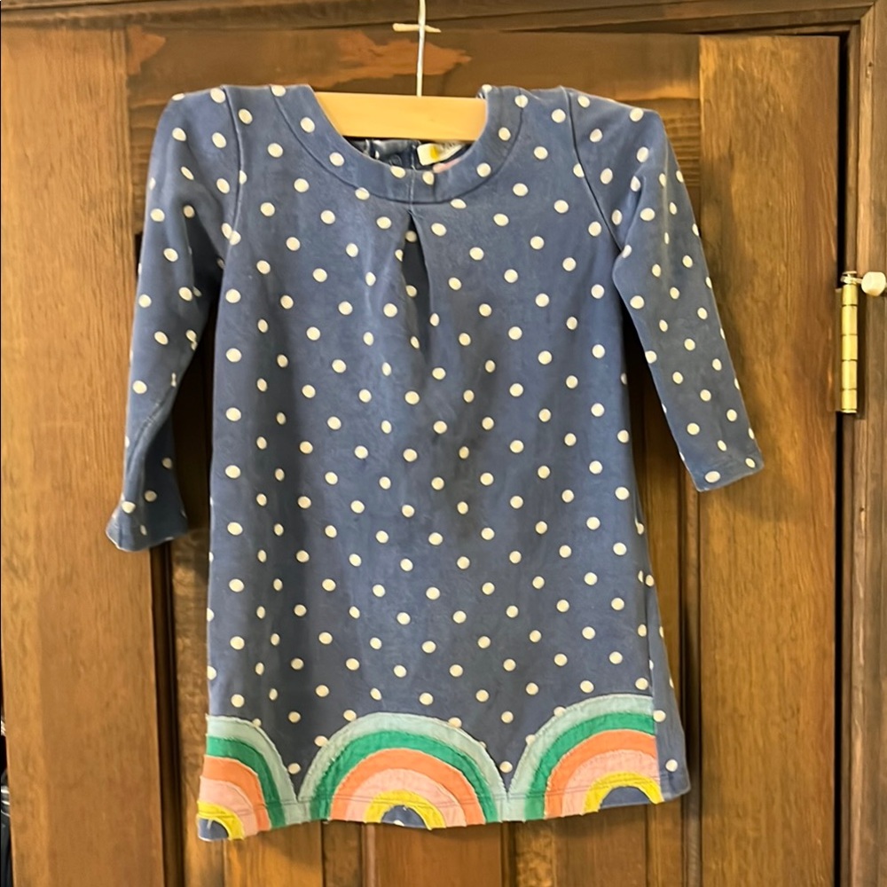 Baby Boden Blue Polka Dot and Rainbow Dress, size 3-4